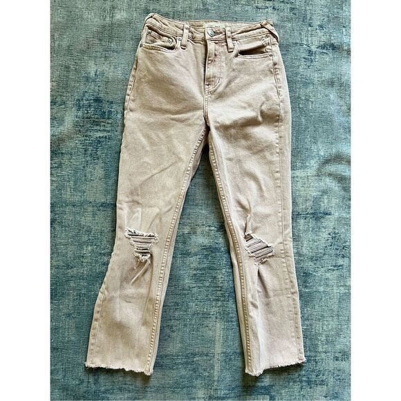 Cleo + Wolf Peach Distressed High Rise Straight Jeans Women's 25 x 27 - Picture 1 of 7